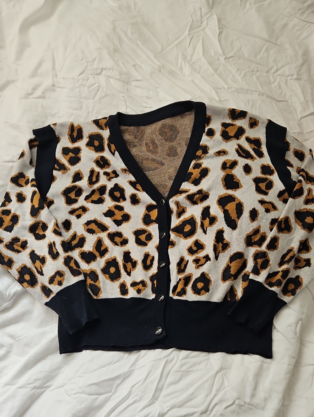 ✨️3 for $20 or 5 for $25✨️ Leopard Print V- Neck Cardigan with Dark Blue Accents